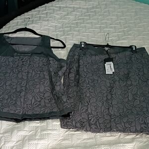 Elegant Gray Floral Skirt And Top Set